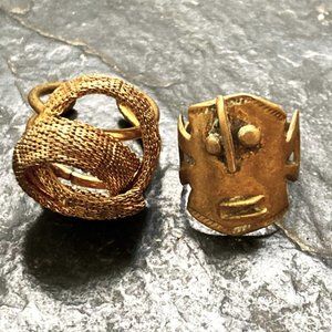 Gold-Tone Jewelry Brass West Africa Artisanal Rings (two) -adjustable